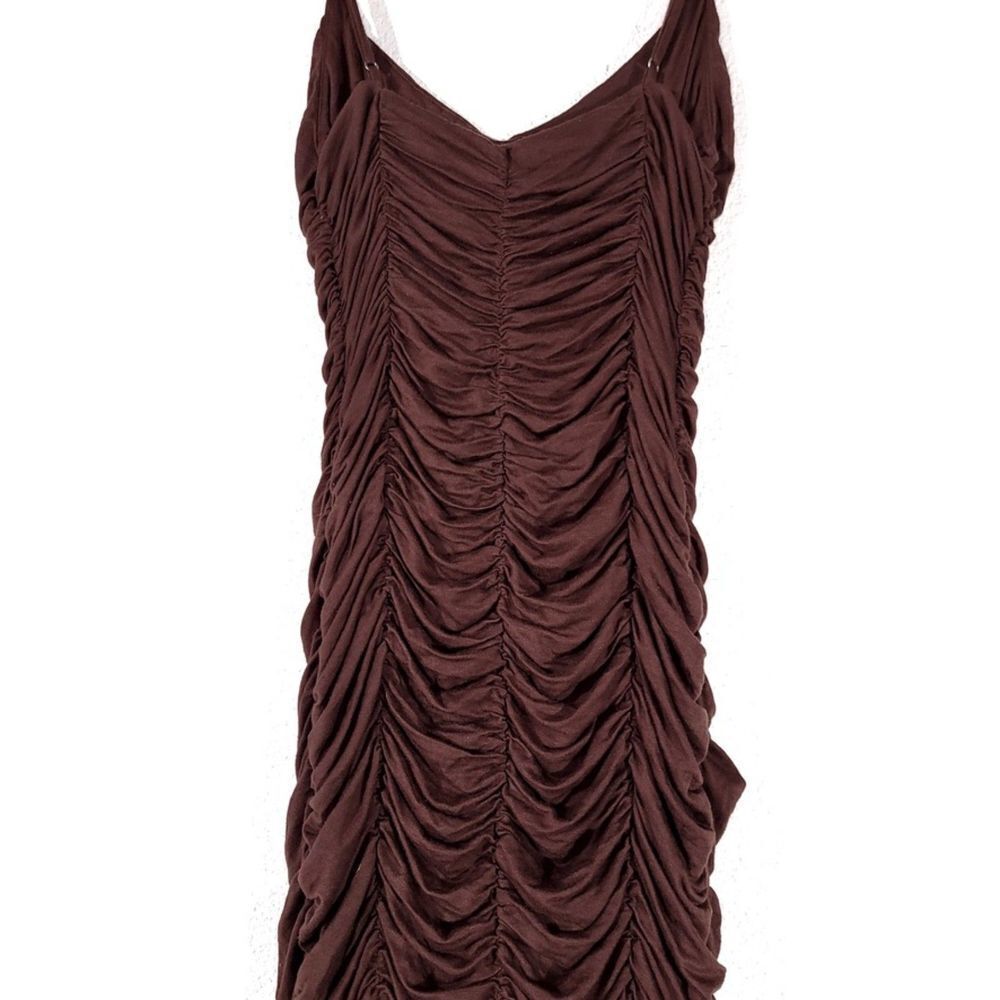 MICHAEL COSTELLO Freya Midi Dress Ruched Bodycon Chocolate Brown Y2k Clean Girl - Picture 8 of 10